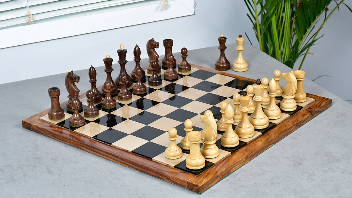 Circa 1930s "Leningrad Schoolboy" Soviet Chess Pieces 4.2 inch King in Sheesham & Boxwood - 1530 Grams