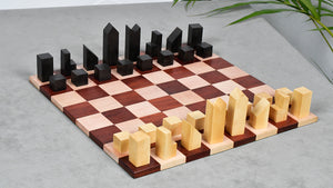 1966 F. Lanier Graham Chess Pieces - Minimalist Design in Ebonized Boxwood & Natural Boxwood - 2.79" King