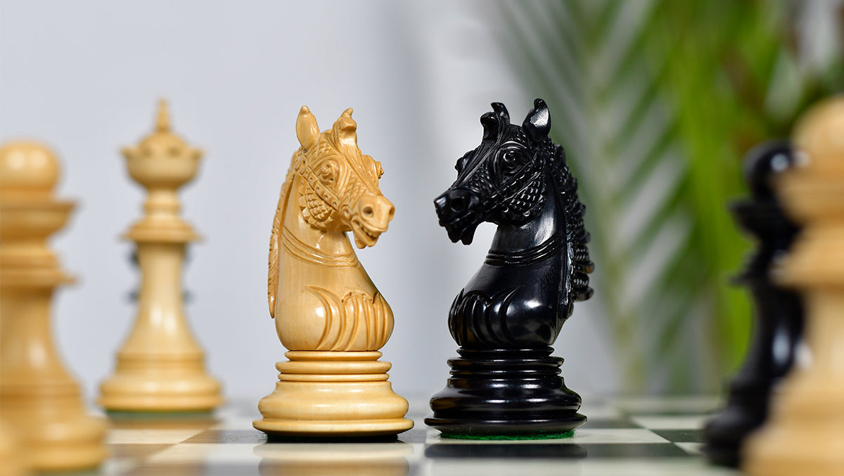 The Sikh Empire Series Triple Weighted Wooden Handmade Chess Pieces in Genuine Ebony Wood and Indian Boxwood - 4.5" King with Extra Queens