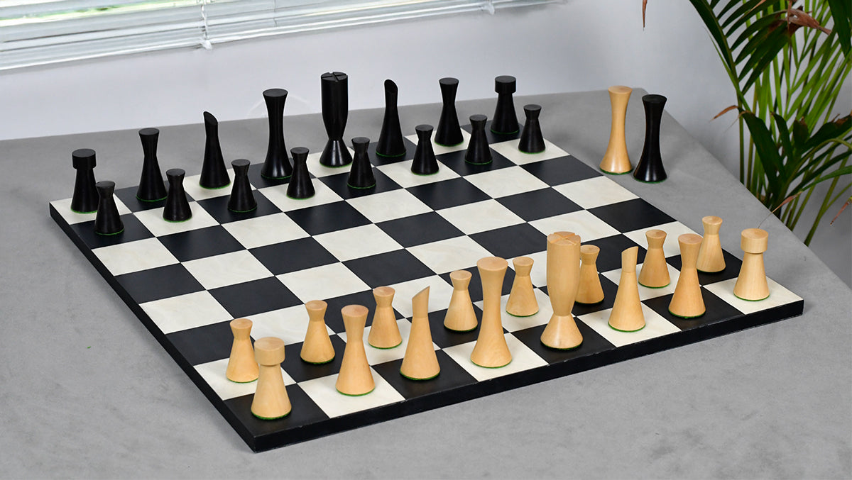 Minimalist Series Midnight Contemporary Chess Pieces in Ebonized Boxwood & Box Wood - 3.4" King