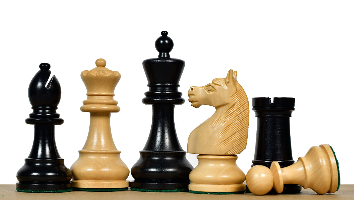 The 4" Repro of 1930s-70s Hastings Chess Congress Set Wooden Chess Pieces in Genuine Ebony & Indian Boxwood - 1350 Grams Weight