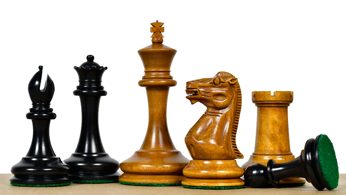 1849 Cooke Type 2 Jaques Staunton Weighted 3.5 inch King Chess Pieces in Ebony wood and Vintage Antique Boxwood - 1100 Grams Weight