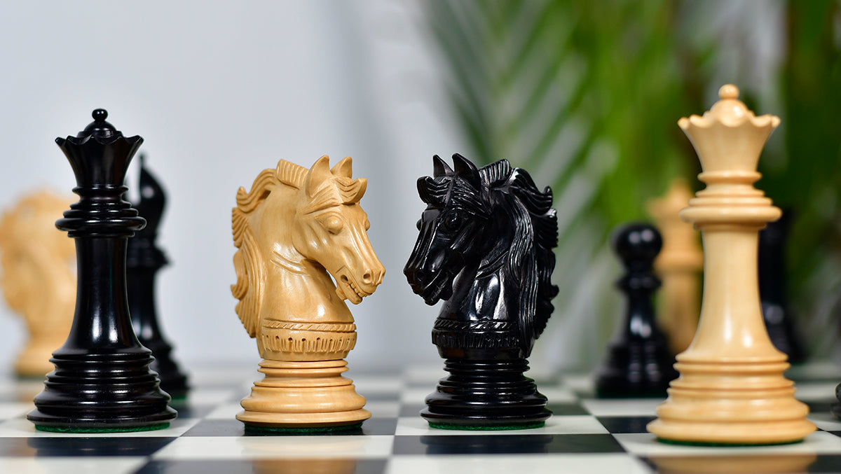 Crown Heritage Series Luxury Chess Pieces in Ebony Wood & Natural Boxwood 4.3” King