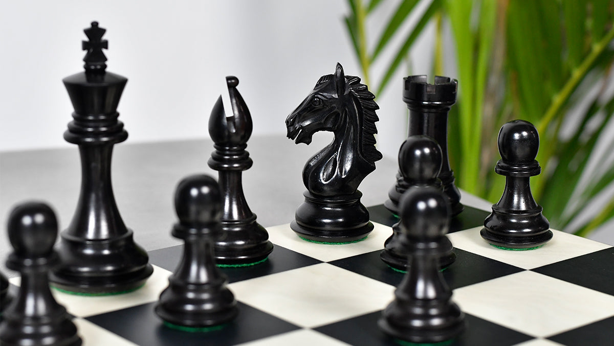 Derby Knight Staunton Pattern Weighted Chess Pieces  in Ebonized & Boxwood - 4.1" King