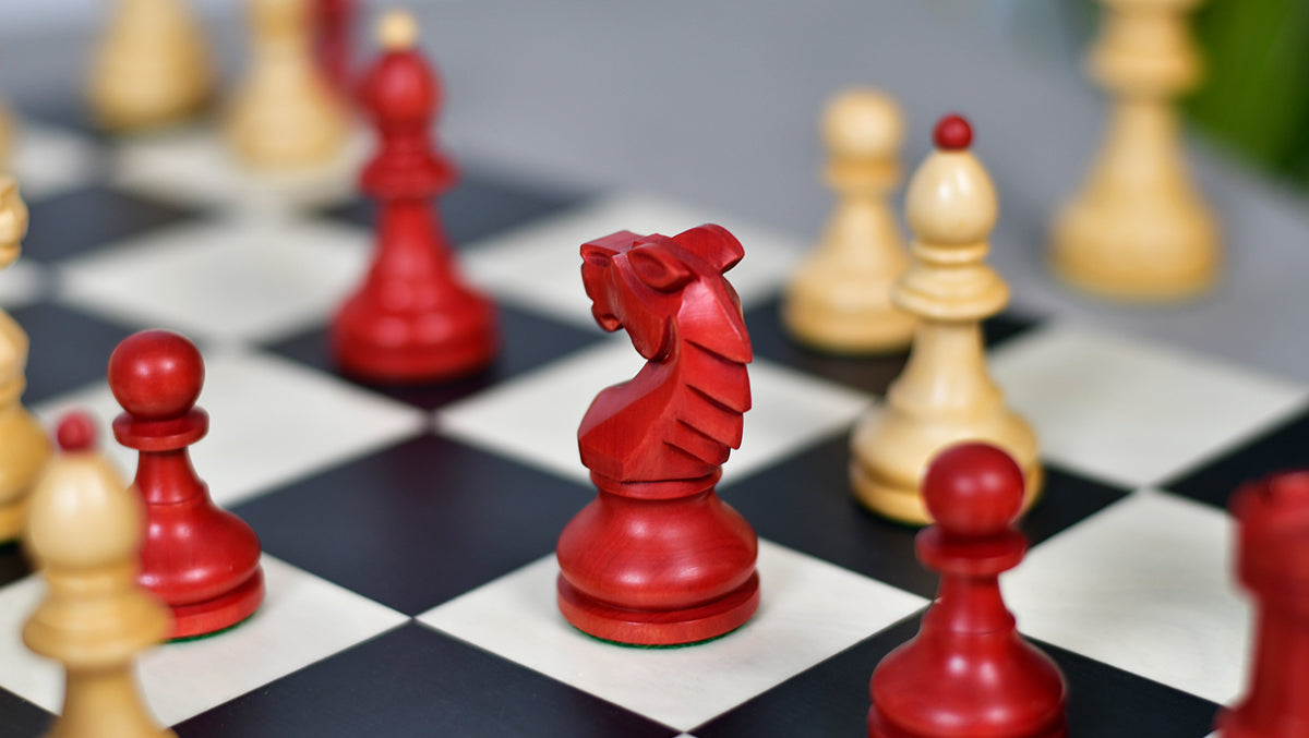 Special Edition Reproduced Vintage 1950's Circa Bohemia Staunton Series German Chess Pieces in Stained Crimson Boxwood - 3.89" King