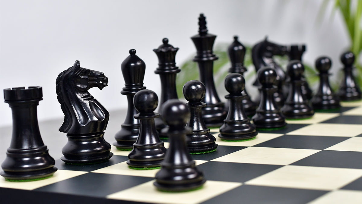 The 4 Inch Supreme Series (The Queen’s Gambit) Staunton Weighted Chess Pieces in Black Ebonized Wood & Boxwood - 1100 grams
