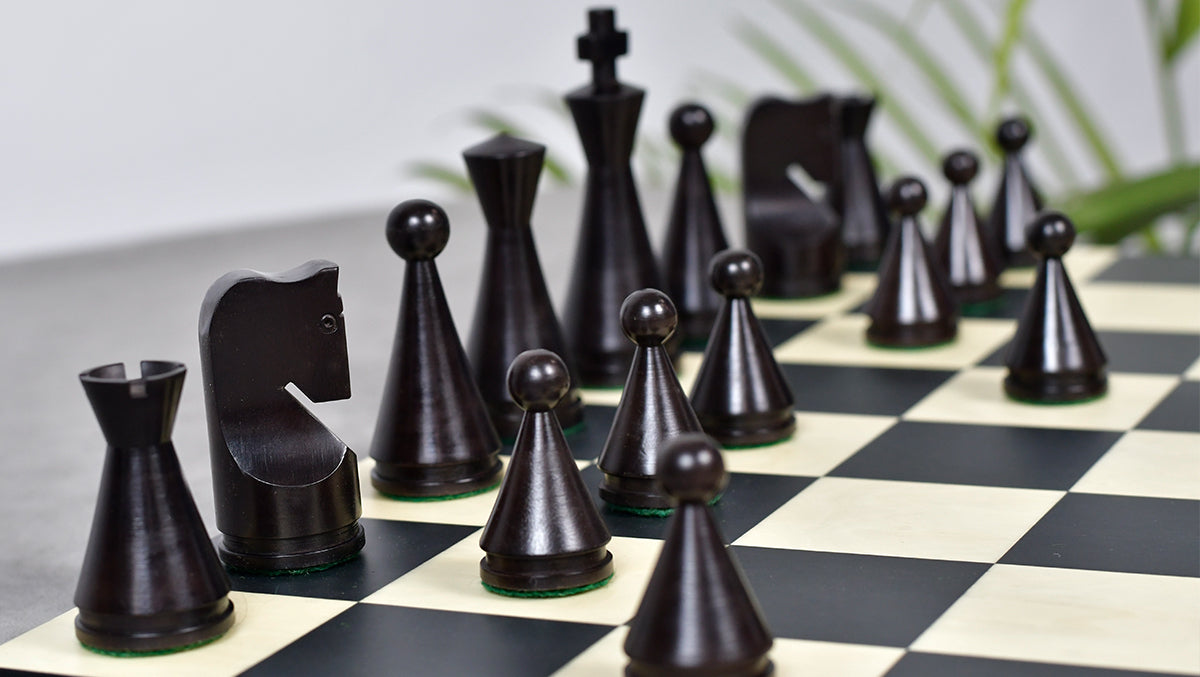 4.09" Classic Series Cone Shaped Chess Pieces in Ebonized Boxwood & Natural Boxwood - 940 Grams