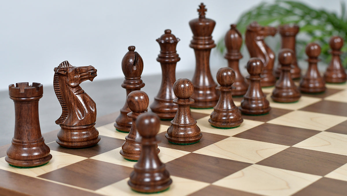 The Honour of Staunton (HOS) Series Weighted Chess Pieces in Sheesham & Natural Boxwood - 4.0" King