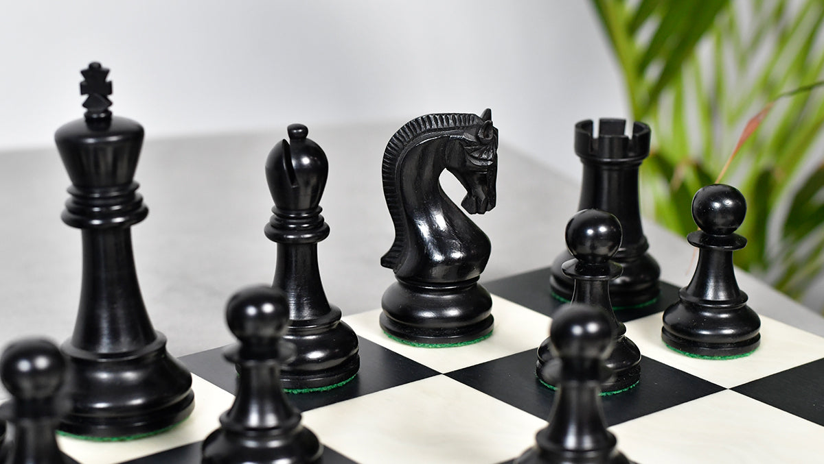Leningrad Club-Sized Wooden Chess Pieces in Black Ebonized Wood & Boxwood- 4.0" King