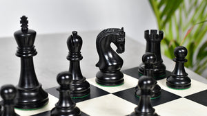 Leningrad Club-Sized Wooden Chess Pieces in Black Ebonized Wood & Boxwood- 4.0" King