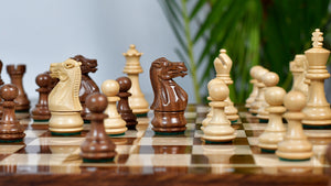 The 3.0" Stallion Weighted Staunton Chess Pieces in Sheesham Wood and Boxwood - 600 Grams Weight