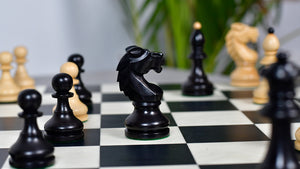Reproduced Vintage 1950's Circa Bohemia Staunton Series German Chess Pieces in Ebonized Boxwood & Natural Boxwood - 3.89" King