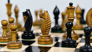 The Repro of Averbakh 1949 Moscow Chess Championship Chess Pieces in Ebonized & Antiqued Boxwood 4.20 inch King - 1130 Grams Weight