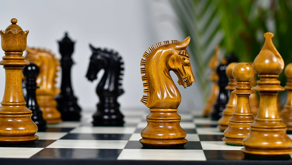 War Admiral Antiqued Chess Pieces – 4.4" King – Handcrafted Staunton Design in Ebony Wood & Antiqued Boxwood