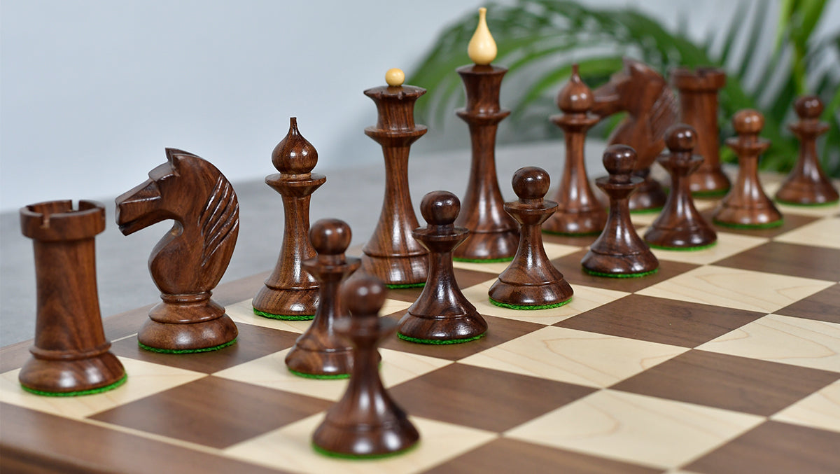 1950s' Soviet Russian (Queen' Gambit Series) Latvian Chess Pieces in Sheesham & Natural Boxwood - 4.1" King