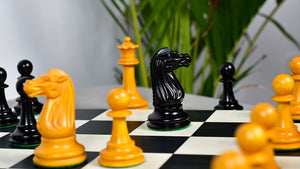 Circa 1887 Turner Teich Soviet-Staunton Style Weighted 4" Chess Pieces in Ebony & Golden Antique Boxwood - 1700 Grams Weight