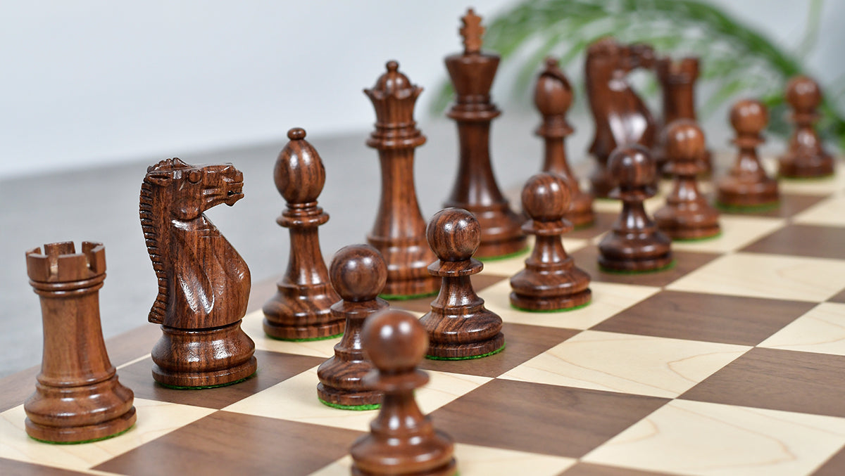 The Grandmaster Staunton Series Chess Pieces In Sheesham & Natural Boxwood - 3.75" King