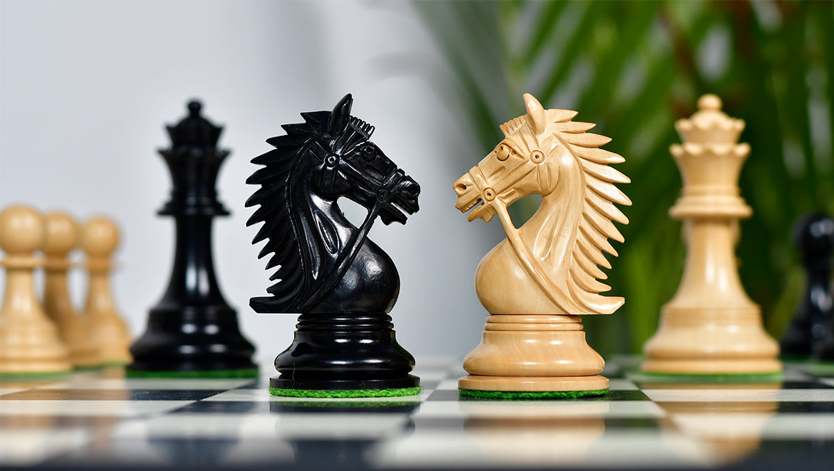 The Bridle Series Luxury Triple Weighted Chess Pieces in Ebony Wood / Boxwood - 4.2" King
