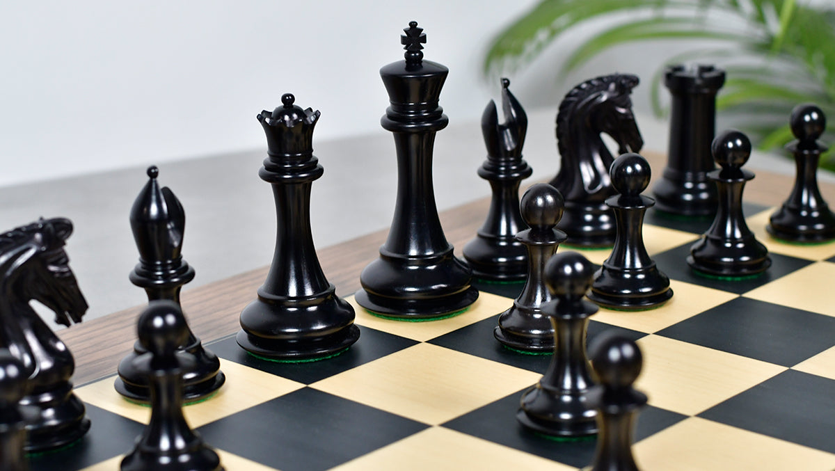 Combo Of 4.4 Inch Luxury Imperial Collector Series Artisan Chess Pieces Triple Weighted in Ebony and Boxwood With Wooden Black Dyed Poplar Sycamore Chess Board