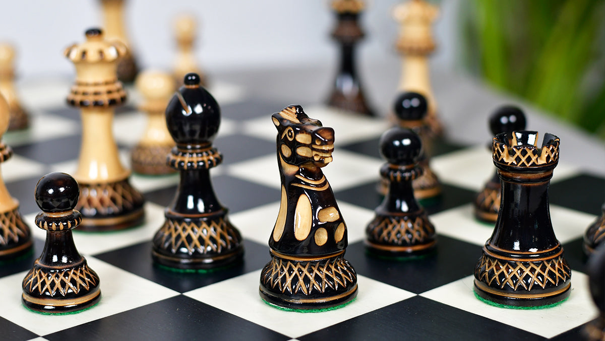 The Parker Staunton Series Lacquered Chess Pieces in Burnt Boxwood & Natural Boxwood - 3.9" King