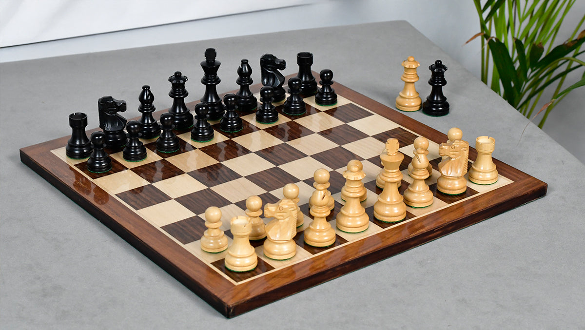 French Lardy Exclusive Wooden Chess Pieces – Handcrafted Ebonized & Boxwood | 3" King with Extra Queen