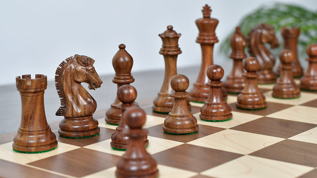 Craftsman Knight Staunton Chess Pieces in Sheesham Wood & Boxwood - 3.9" King - Best Seller
