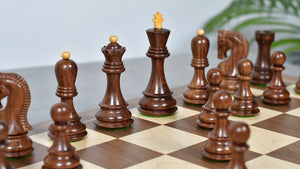Combo Of 1959 World Chess Championship Russian Zagreb Weighted Chess Pieces in Sheesham / Natural Boxwood 4.14" - King With Wooden Walnut / Maple Chess Board