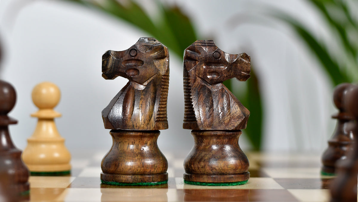 French Lardy Exclusive Weighted Chess Pieces in Sheesham Wood / Box wood - 3.75" Extra Queens