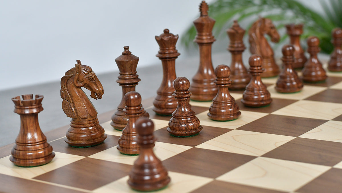 3.8" New Columbian Staunton Series Chess Pieces in Sheesham Wood & Boxwood - 1100 grams