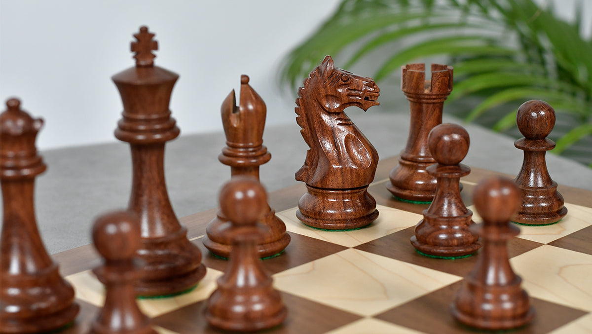Fierce Knight (Queen's Gambit Series) Staunton Wooden Chess Pieces in Sheesham & Box Wood - 4.0" King