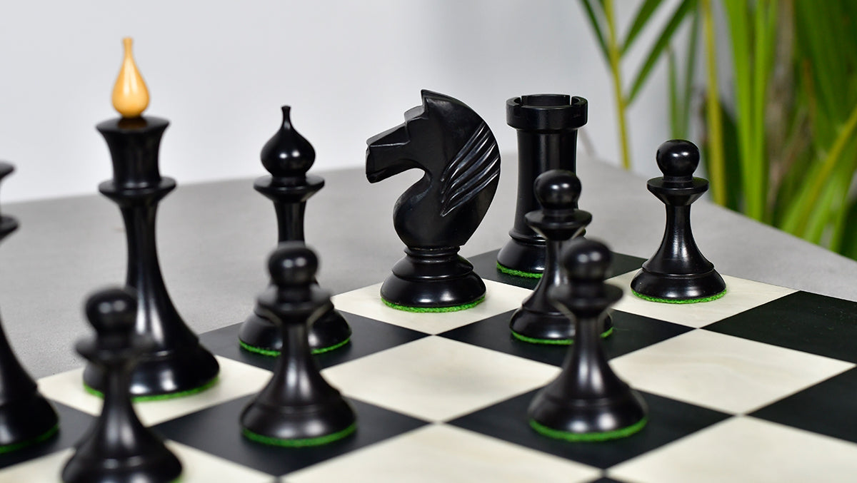 1950s' Soviet (Russian) Latvian (Queen's Gambit Series) Chess Pieces in Ebonized Boxwood & Natural Boxwood - 4.1" King