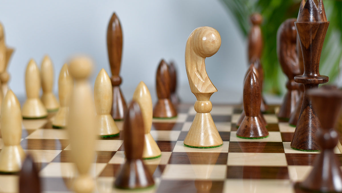 1958 ANRI Space Age Chess Pieces by Arthur Elliott in Sheesham & Box Wood - 4.25" King