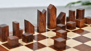 1966 F. Lanier Graham Chess Pieces - Minimalist Design in Sheesham & Boxwood - 2.79" King