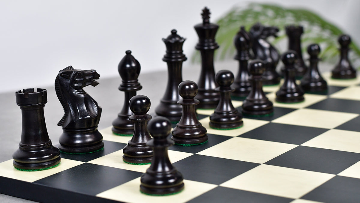 3.8" Pro Staunton Series Tournament Weighted Chess Pieces in Ebonized and Boxwood - 1264 Grams