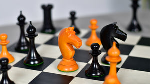 1950s' Soviet (Russian) Latvian Chess Pieces in Ebonized Boxwood / Antiqued Boxwood - 4.1" King Weight 1050 - grams