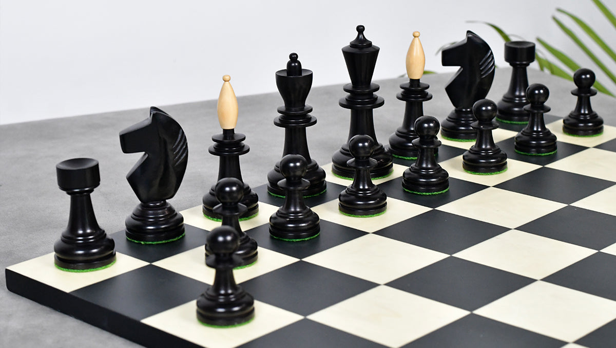 3.9" Hungarian Chess Pieces in Ebonized Boxwood & Natural Boxwood - 1300 Grams