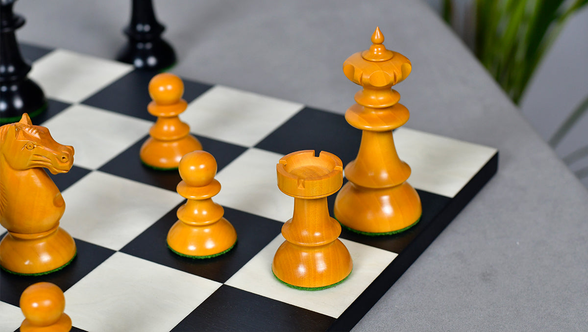 Reproduced Vintage Series Original Austrian Coffee House Old Vienna Chess Pieces in Ebonized and Antique Boxwood V2.0- 3.75" King