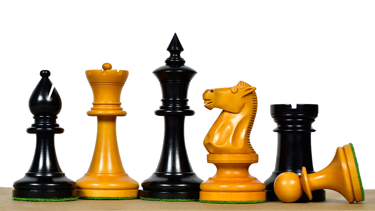 IMPROVED Repro 1904 Cambridge Springs International Tournament Chess Pieces in Ebonized & Antiqued Boxwood - 4" King