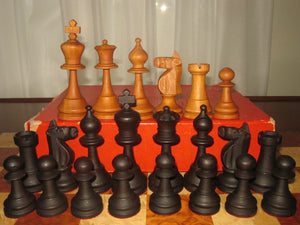The 1973 Philippines Repro International Tournament Chess Pieces in 4.2 Inch King Ebonized & Distressed Antique - 1350 Grams