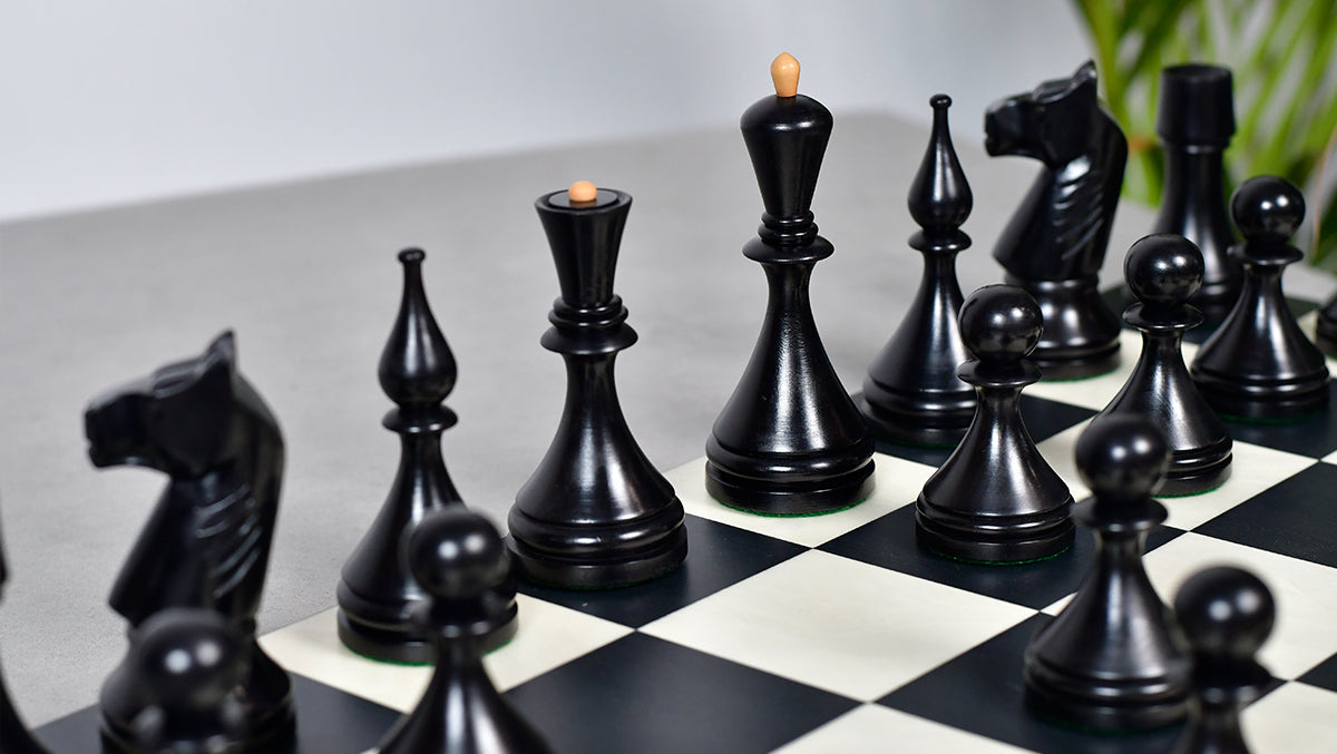 1961 Soviet Championship Baku Chess Pieces in Ebonized / Box wood - 4.05 King
