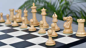 1880s-90s Circa Lasker Staunton Pattern Antique Chess Pieces in Ebony / Boxwood with King Side Stamping - 3.75" King