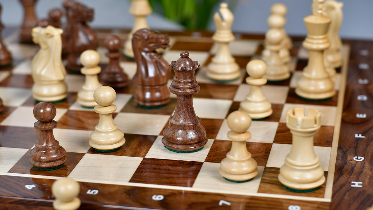 The 3.0" Stallion Weighted Staunton Chess Pieces in Sheesham Wood and Boxwood - 600 Grams Weight