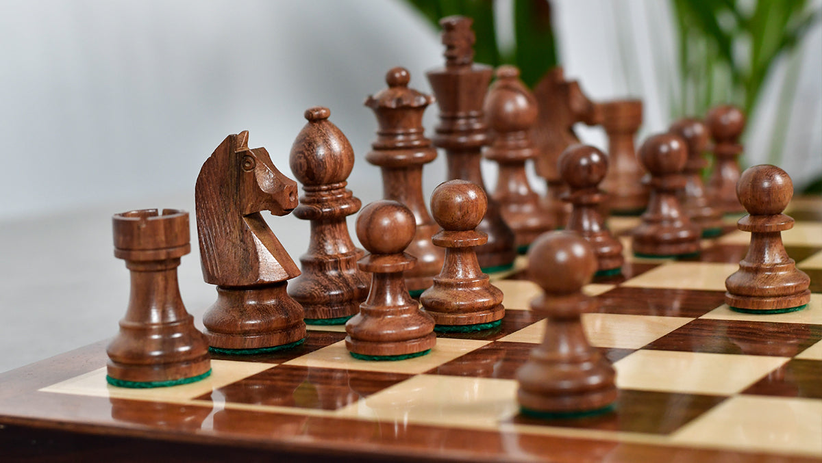German Knight Tournament Series Staunton Chess Pieces in Sheesham & Box Wood - 3" King - Best Seller