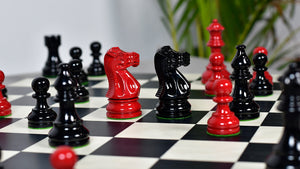 Smokey Staunton Series Painted Chess Set - Chess Pieces Only - Black and Red Painted Boxwood - 3.8" King