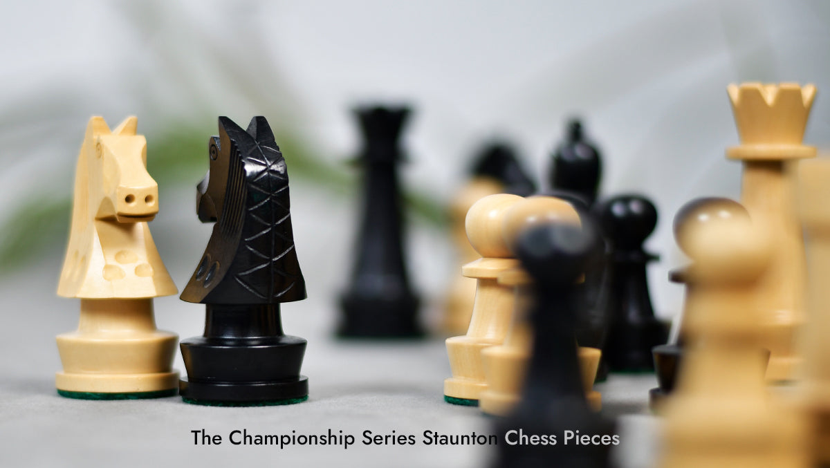 The Championship Series Staunton Chess Pieces in Ebonized Boxwood & Natural Boxwood - 3.75" King