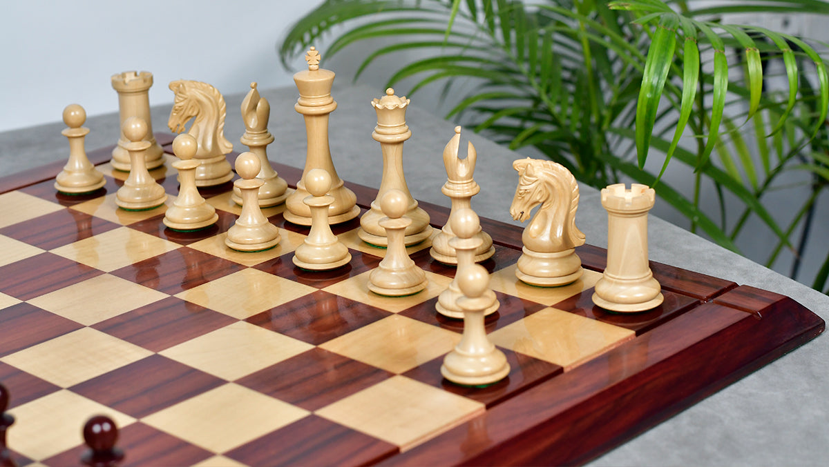 Combo Of 4.4 Inch Luxury Imperial Collector Series Artisan Chess Pieces Triple Weighted in Padauk Wood and Boxwood With Wooden Bud Rosewood / Maple Chess Board