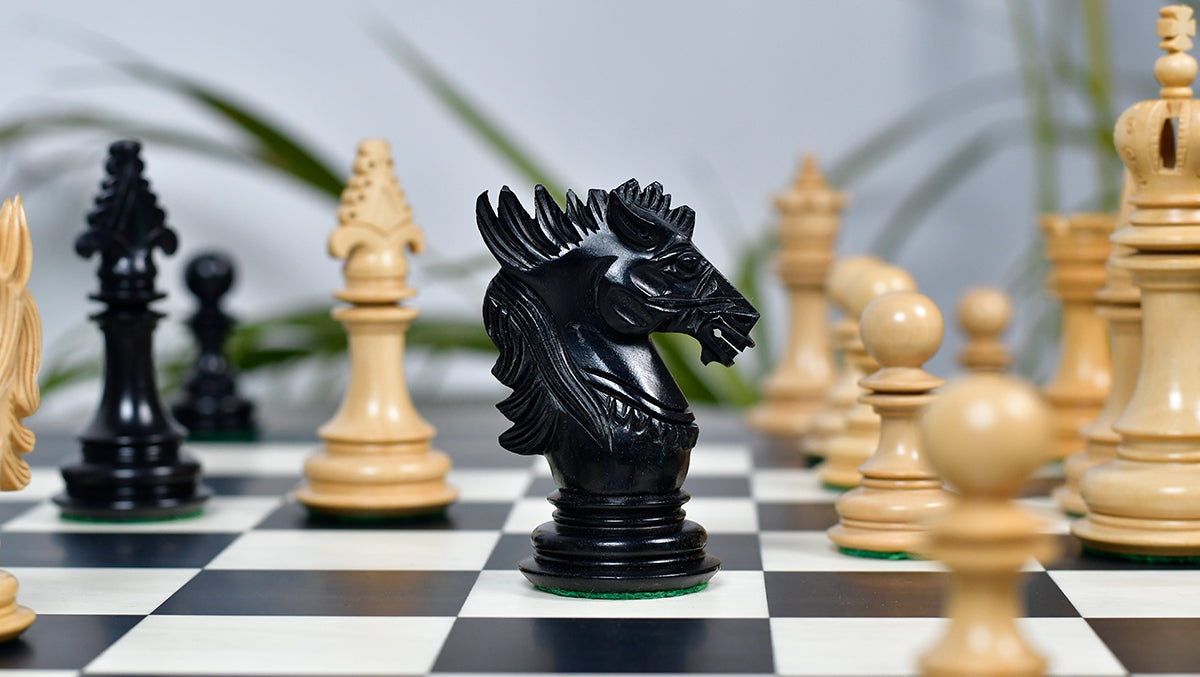 The Dragon Knight Series Wooden Chess Pieces Carved in Ebony / Boxwood - 4.7" King