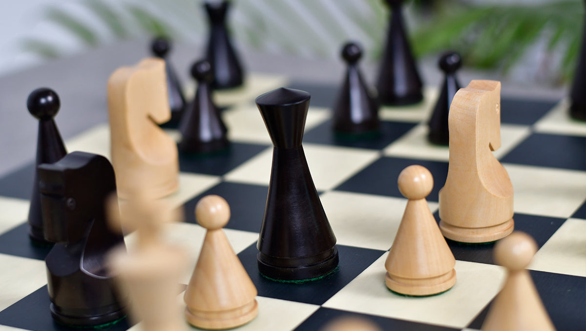 4.09" Classic Series Cone Shaped Chess Pieces in Ebonized Boxwood & Natural Boxwood - 940 Grams