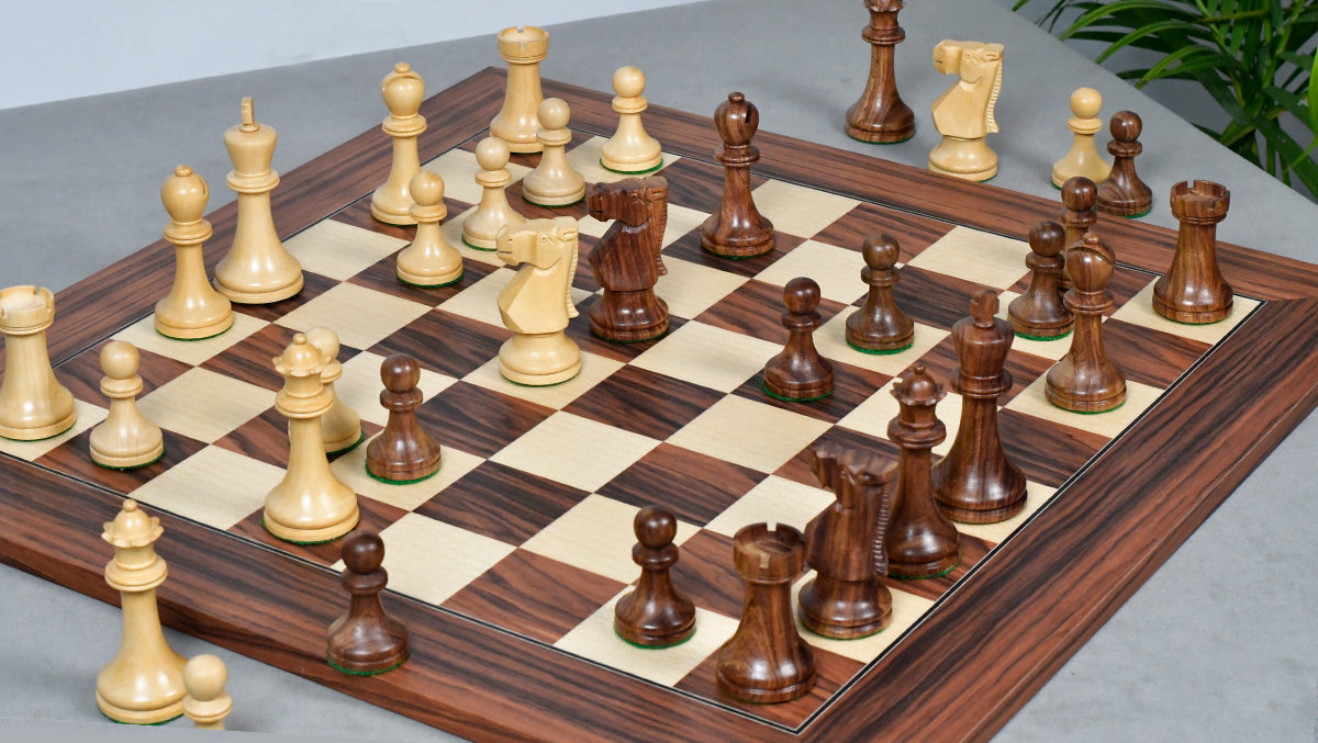 Old Vintage English Staunton Series Chess Pieces in Sheesham & Bowood - 3.8" King