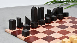 1966 F. Lanier Graham Chess Pieces - Minimalist Design in Ebonized Boxwood & Natural Boxwood - 2.79" King